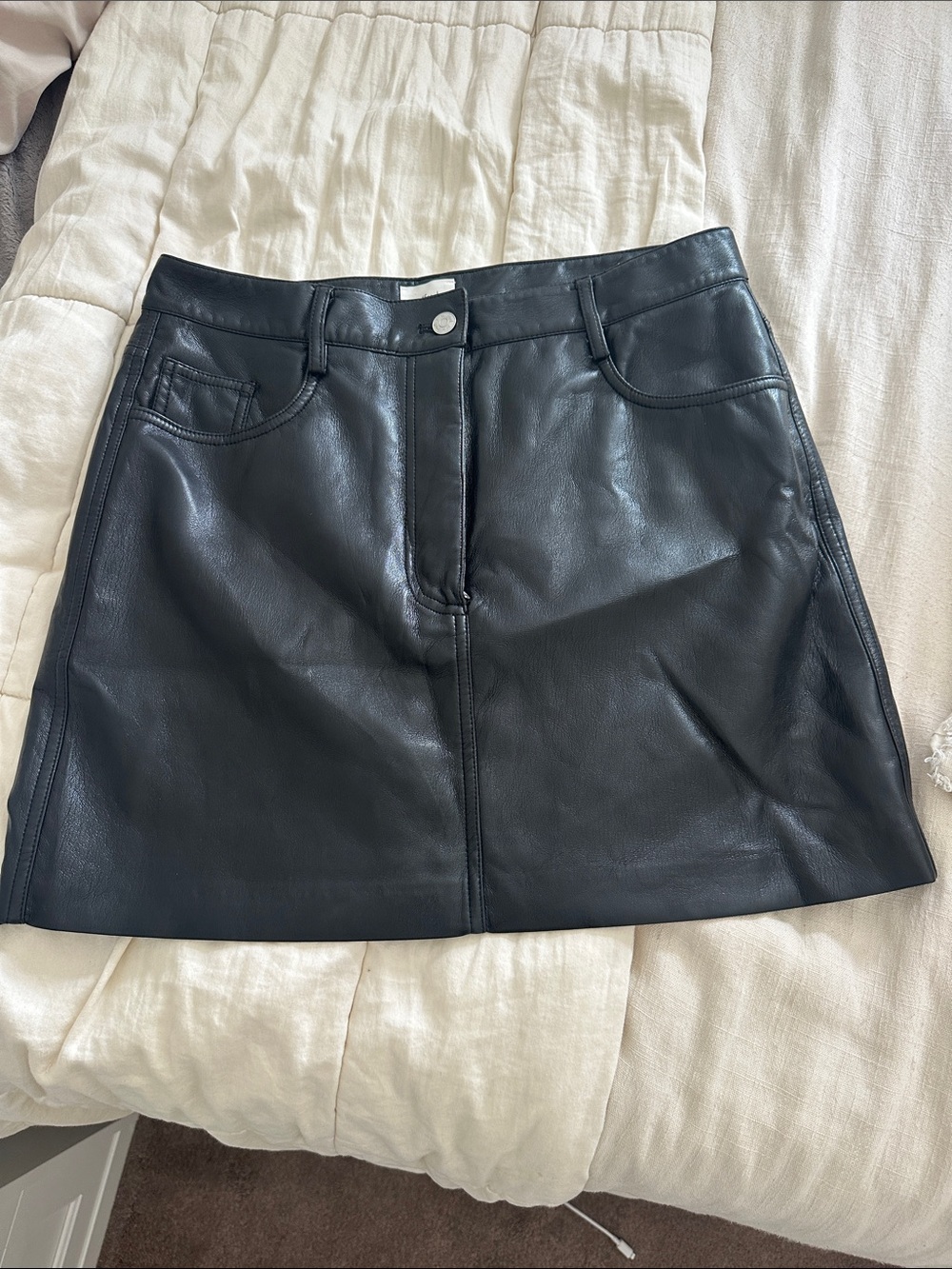 Wilfred Black Faux Leather Mini Skirt
